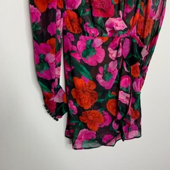The Kooples Dolce Vite Floral Mini Pink Longsleeve Dress Womens 100% Silk Size 0 - Picture 5 of 16